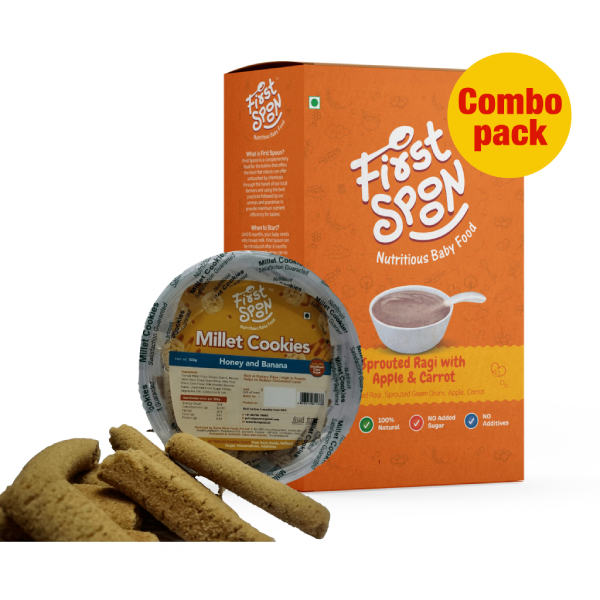 combo pack of sprouted ragi with apple and carrot andcookies